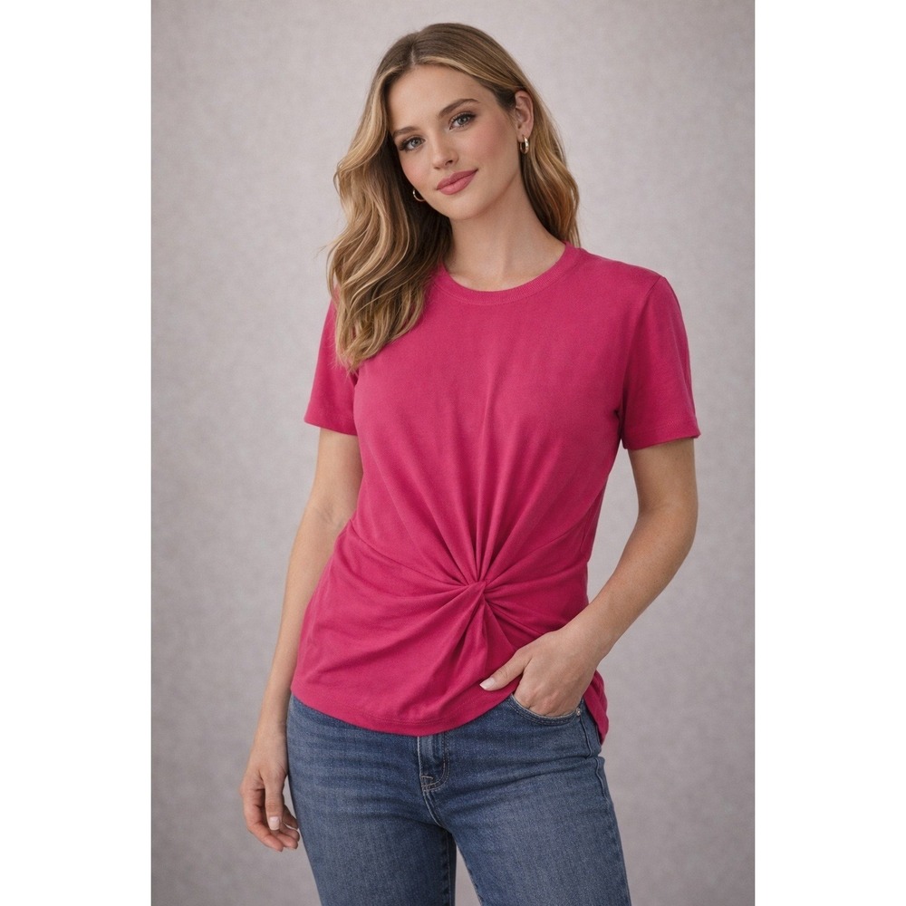 Rag & Bone Pink Marina Twisted Front Knot Short Sleeve Crew‎ Neck T-Shirt Small